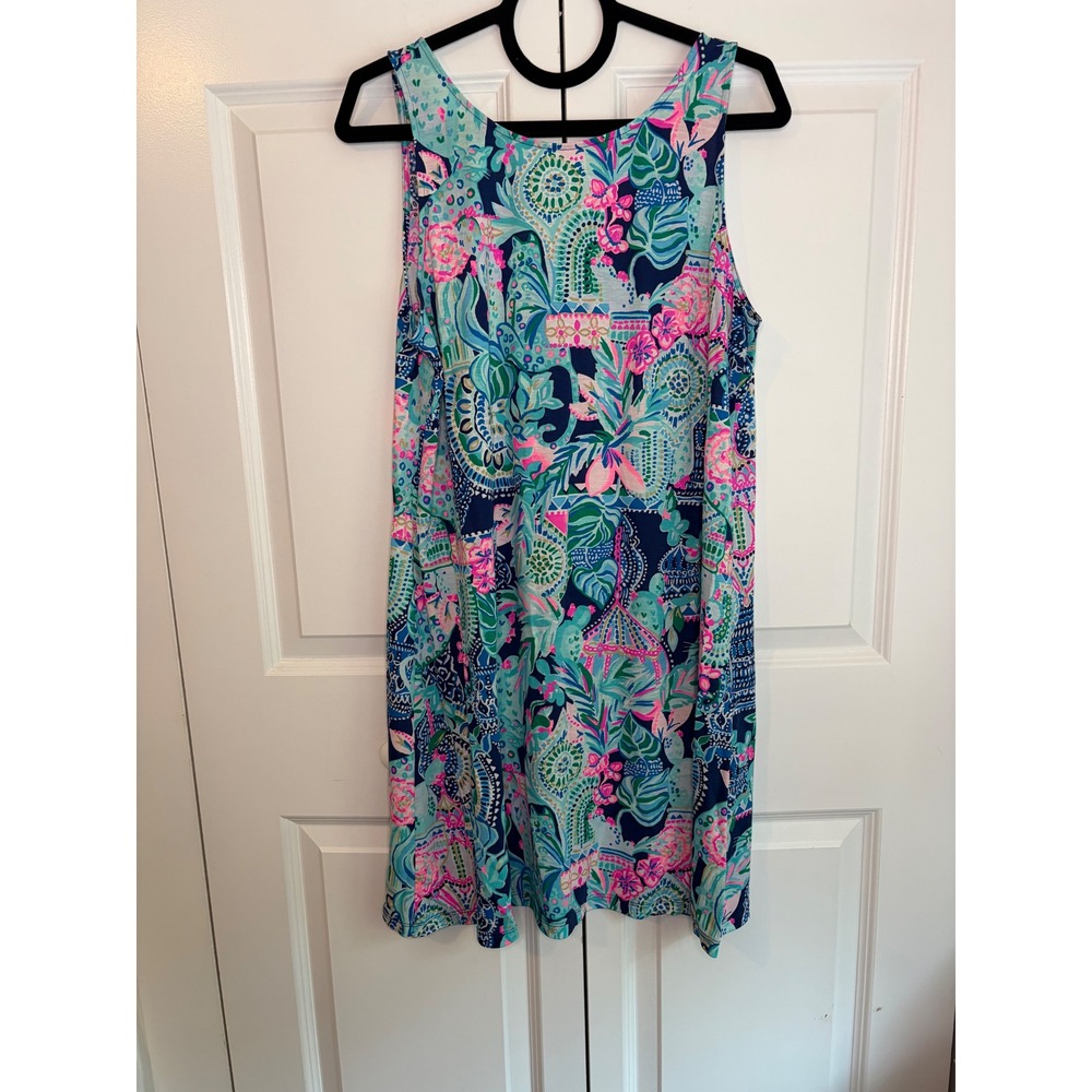 Lilly Pulitzer Kristen Swing Dress Lookin Sharp Pima Cotton Blue Pink Size Large
